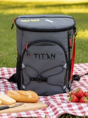 Titan Gray and Red Insulated Backpack Cooler